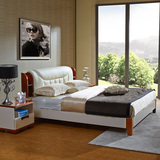 新款中式胡桃木实木床 1.8米双人床气动储物高箱大床厂家直销包邮