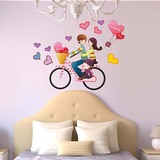 卧室床头卡通动漫贴纸墙贴学校宿舍创意浪漫爱情自行车情侣温馨画