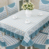 餐桌布 台布 茶几布 椅套 椅垫 套装 蓝色红色格子盖巾 地中海风