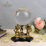 陶瓷配铜软装饰品开业送礼客厅桌面摆件水晶球狮子铜工艺品饰品