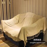 波西米亚风格米白棉线沙发毯双三人座沙发全盖床毯 桌布