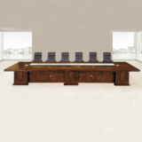 现代中式胡桃色8米高档大型开会桌喷油漆贴实木皮条形办公会议台