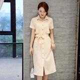 2016春装新款韩版中长款连衣裙女休闲风衣气质长袖打底衫朵以外套
