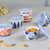 碗日式手绘陶瓷餐具创意密封保鲜饭盒套装带盖微波炉和风保鲜碗