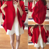 2015秋冬季新款女装韩版慵懒随意范大红色披肩呢子斗篷不规则外套