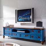 地中海深蓝色电视客厅柜带抽屉可储物展示柜乡村实木家具可定制