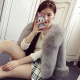 2015韩版新款时尚短款仿皮草修身冬装毛毛外套7分袖保暖大衣女