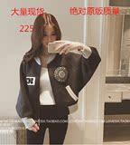 棒球服女秋2015韩版冬装长袖上衣印花拼色开衫针织短外套学生 潮