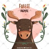 [086] AI EPS矢量素材复古超森手绘插画森林动物树叶花日系森女