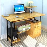 铁架木板组装简单家用办公台式电脑桌带键盘抽屉工作写字台书桌
