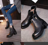 珂卡芙专柜正品2014冬季欧美马丁靴方跟短靴中跟女鞋短筒靴子