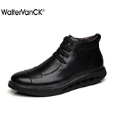 WALTER VAN CK冬季男士皮靴切尔西靴子真皮牛皮系带保暖加绒棉鞋