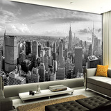 黑白城市建筑风景无缝大型壁画卧室客厅电视背景墙纸个性壁纸610