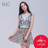 EnC衣恋旗下女装商场同款新品复古印花修身无袖连衣裙EHOW43721C