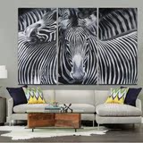 动物图案北欧式手绘无框三联油画家居客厅黑白创意装饰品斑马挂画