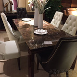 进口天然啡网石大理石餐台洞石餐桌椅组合长方形简约现代客厅家具
