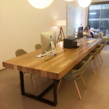 美式钢木电脑桌实木台式电脑桌简易办公书桌铁艺会议办公桌折叠桌