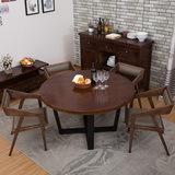 北欧复古纯实木铁艺餐桌椅组合 美式简约小户型圆餐桌饭桌可定做
