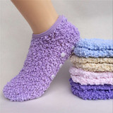 韩国可爱半边绒袜子女秋冬保暖袜短筒睡眠珊瑚绒地板袜成人月子袜
