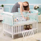 霖贝儿婴儿床实木白色多功能可变书桌童床环保宝宝床
