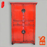 新古典仿古中式四门二屉彩漆破旧衣柜立体实木玄关门厅柜工艺精细