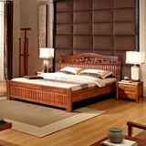 实木床1.8 2米橡胶木床 现代中式家具 双人高箱储物婚床 特价包邮