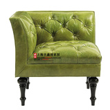 新古典实木真皮休闲椅出口美式拉扣绿色单人沙发老虎椅客厅接待椅