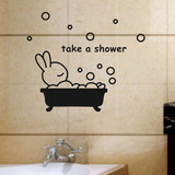 兔兔洗澡-海底世界防水卫生间浴室厕所瓷砖贴儿童房卡通墙贴纸