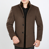 2015冬季品牌男装夹克常规商务休闲毛呢外套男中年中长加厚呢子