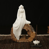 新款德化陶瓷雕塑艺术品 创意白瓷人物风化木底座摆件创意家居