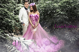 2015新展会影楼紫色唯美浪漫主题摄影套装立体花 大裙摆主题婚纱