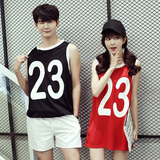 情侣装夏装韩版新款篮球衣背心上衣宽松数字T恤学生bf运动班服潮