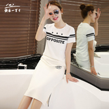 2016春夏新款韩版休闲运动套装女两件套时尚套裙T恤包臀铅笔裙女