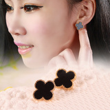 韩国韩版18K玫瑰金钛钢四叶草耳钉女气质防过敏耳环耳饰品时尚