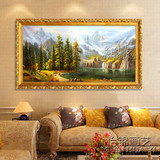 山水风景油画欧式客厅风景大油画横幅油画纯手绘风水聚宝盆招聚财