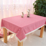 餐桌布布艺棉麻田园亚麻餐桌布台布格子茶几长方形多用盖巾方巾