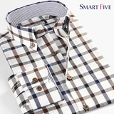 SmartFive 春装商务休闲格子衬衫男长袖修身纯棉拼接青年格纹衬衣