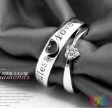 促销s925纯银情侣对戒韩版创意时尚饰品男女一对心形戒指免费刻字