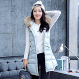 2015秋冬季韩版大毛领棉马甲女装外套中长款修身羽绒棉衣女款马夹