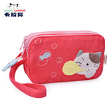 日本卡拉猫可爱布艺帆布双层拉链手机包零钱包钥匙手拿包腕包女包