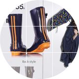 正品新款欧美撞色时尚清新防滑高筒中筒女式雨鞋雨靴水鞋风靡日本
