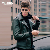 viishow2016春装新款pu皮衣 街头潮流机车皮夹克男皮衣 短款夹克