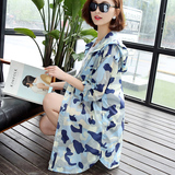 韩版迷彩长袖防晒衣女中长款薄款风衣防紫外线外套2016夏季新款潮