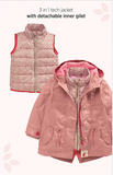 代购英国NEXT童装新款女童女宝三合一夹克连帽外套加厚款外套大衣