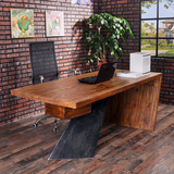 新滢美式实木大板桌会议桌办公桌办公室电脑桌书桌长方桌大工作台