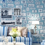 地中海风格壁纸 男孩房卧室壁纸AB搭配 航海时代 装饰画标本图标