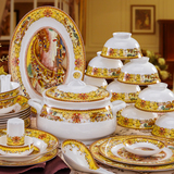 欧式景德镇骨瓷餐具套装58头中式釉中彩家用碗碟结婚陶瓷碗盘礼品