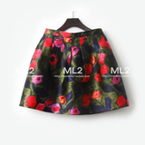 ML2  定制 大牌绿底花朵印花小a型多褶短裙可爱半裙伞裙