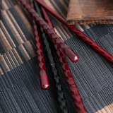 赭石红乌木黑手工外雕刻夫妇著 居家筷子防滑雕刻凹凸面日式和风
