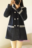 秋冬韩版森女系少女学院风海军领双排扣中长款呢子风衣学生外套女